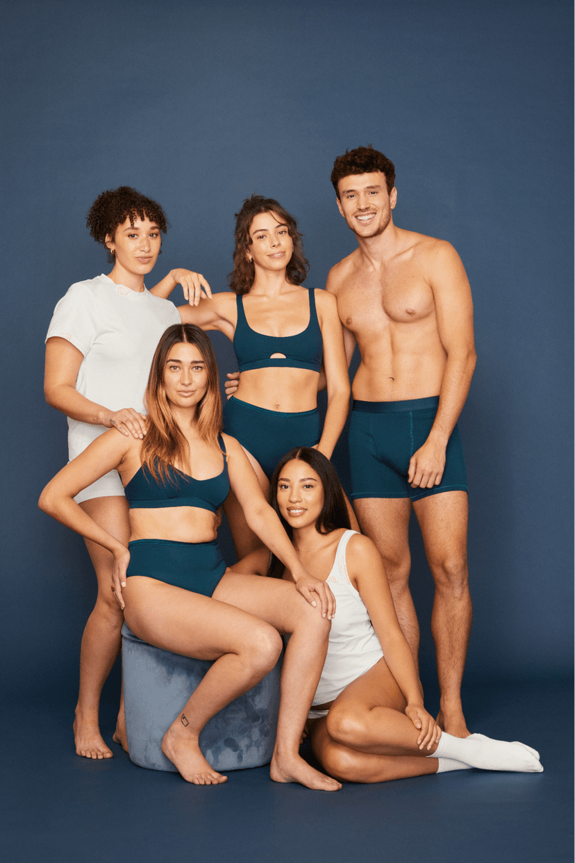 A group of people wearing Subset undergarments