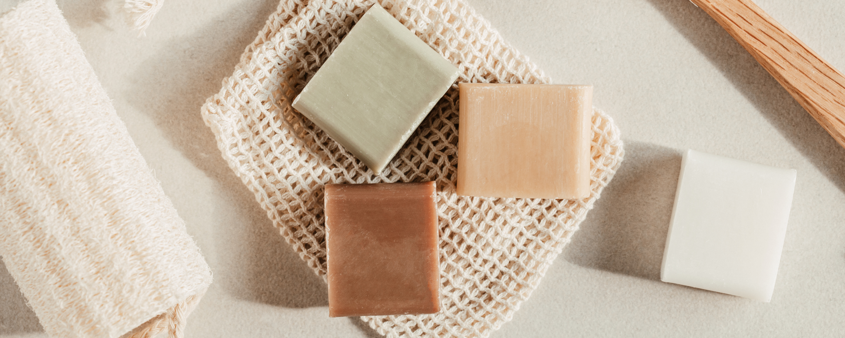 A variety of bar soaps, shampoos and conditioners for body and hair.