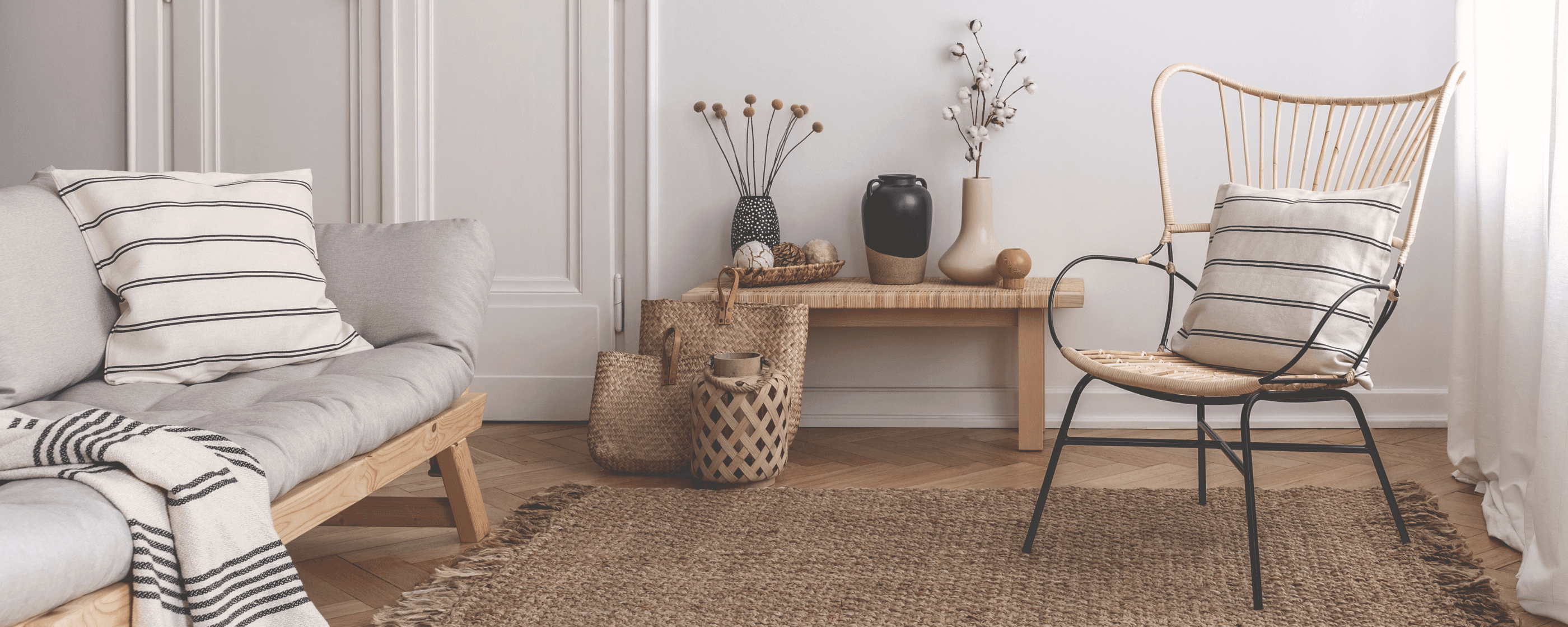 A living area decorated with sustainable home decor.