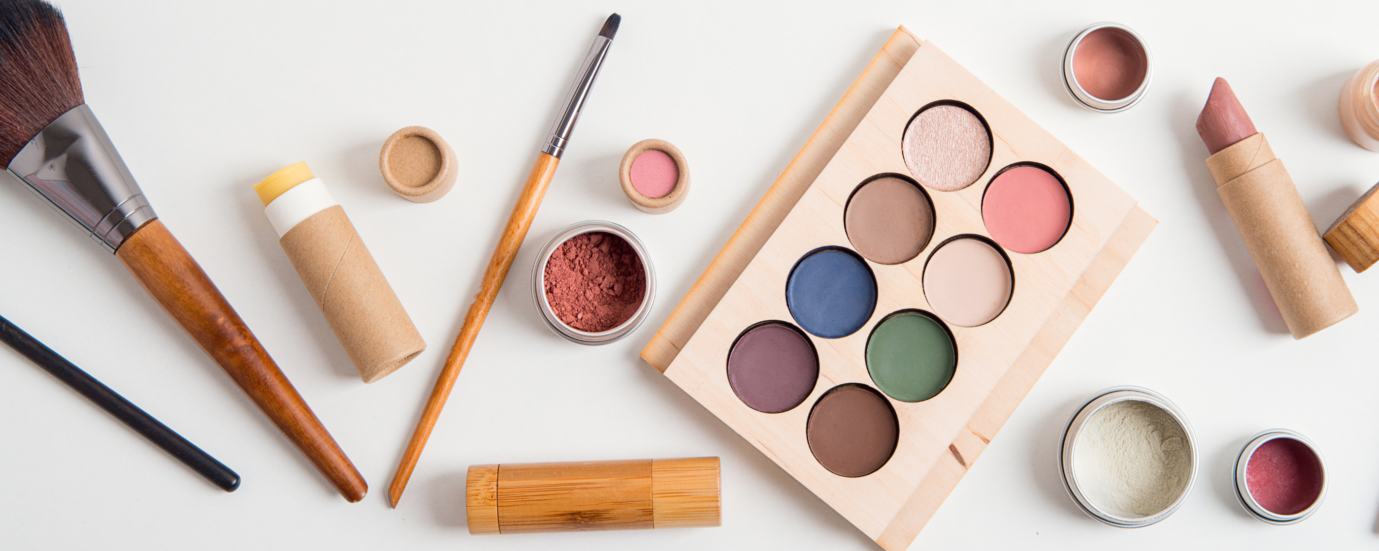 A collection of makeup in sustainable packaging.