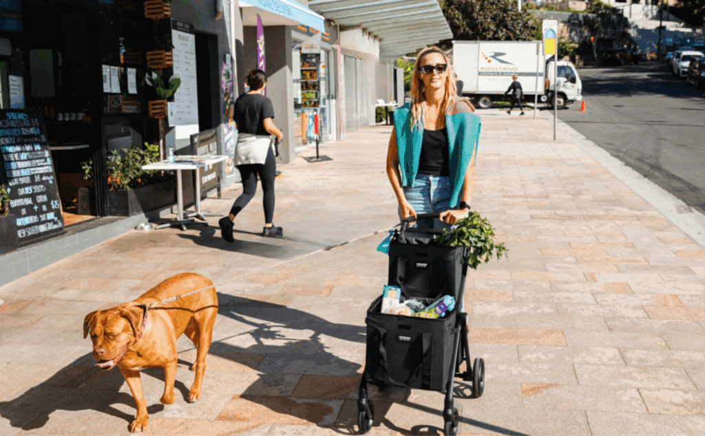 VOOMcart's foldable, two-bin buggy makes your grocery run fun and friendly. – Photo courtesy of VOOMcart