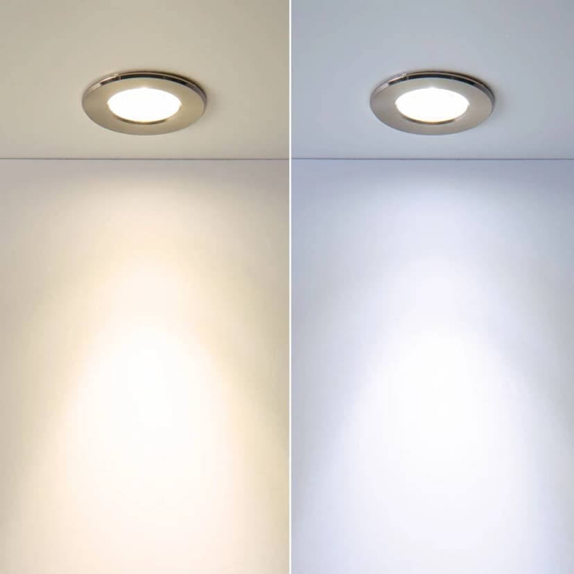 Recessed Lighting with Aluminum from Envision company, shown in both warm tones and cool tones. The user can decide what temperature they want the light to be before installing it. Photo Credit - HomElectrical